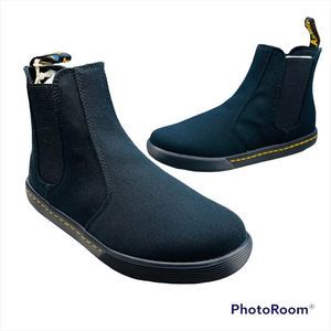 Dr. Martens Womens Chelsea Black Canvas Pull On Ankle Boot Yellow Stitch Size 10